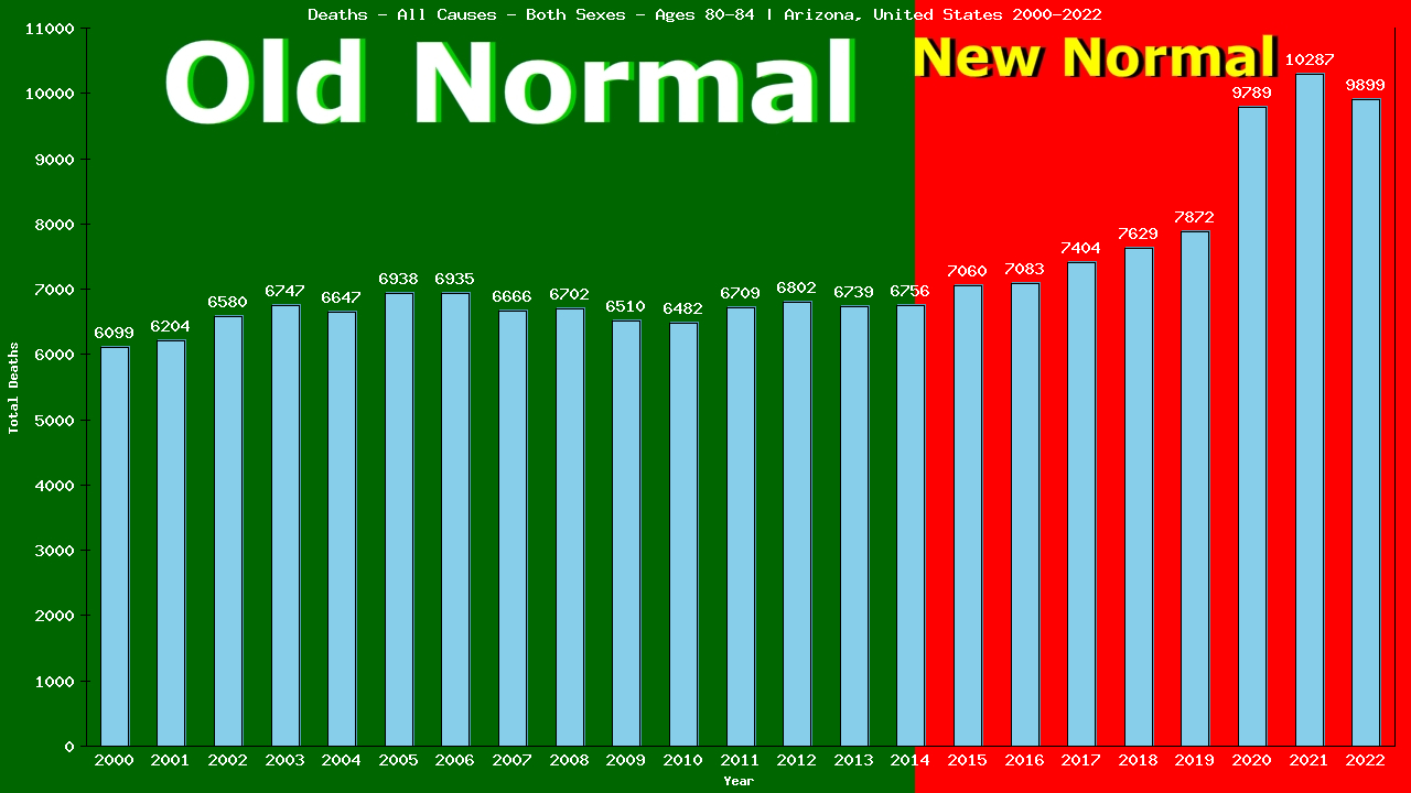 Graph showing Deaths - All Causes - Elderly Men And Women - Aged 80-84 | Arizona, United-states